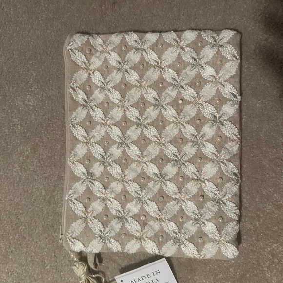 Made in India boho Embellished Cosmetics Bag ivory beige - Picture 7 of 8